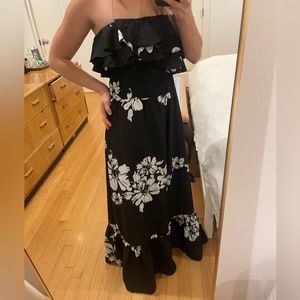 Silky floral maxi dress with smocked waist and ruffle hem size small